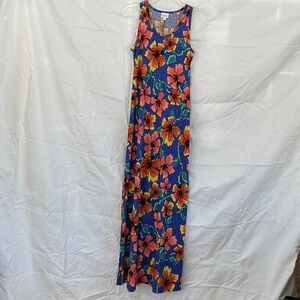 Floral Sleeveless Maxi Dress - Blue and Orange